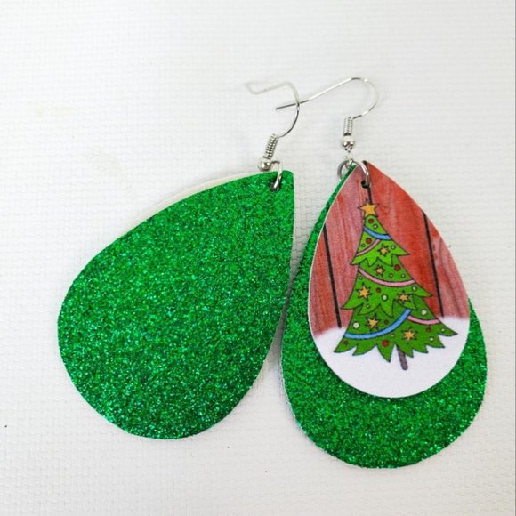 Holiday Sparkly Christmas Tree Lightweight Earrings - Picture 2 of 3